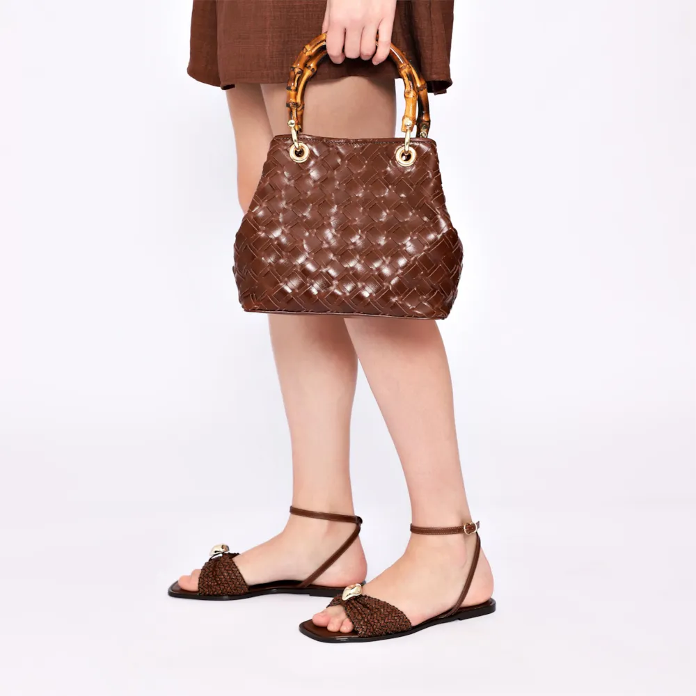 Bolsa Tote Bambu Tressê Couro Marrom - imagem 7