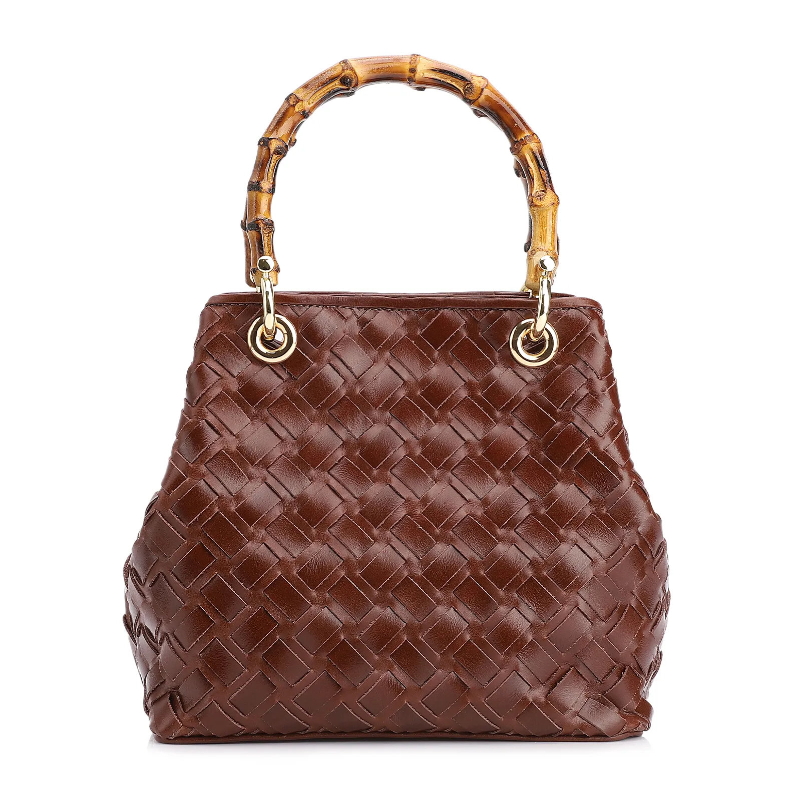 Bolsa Tote Bambu Tressê Couro Marrom
