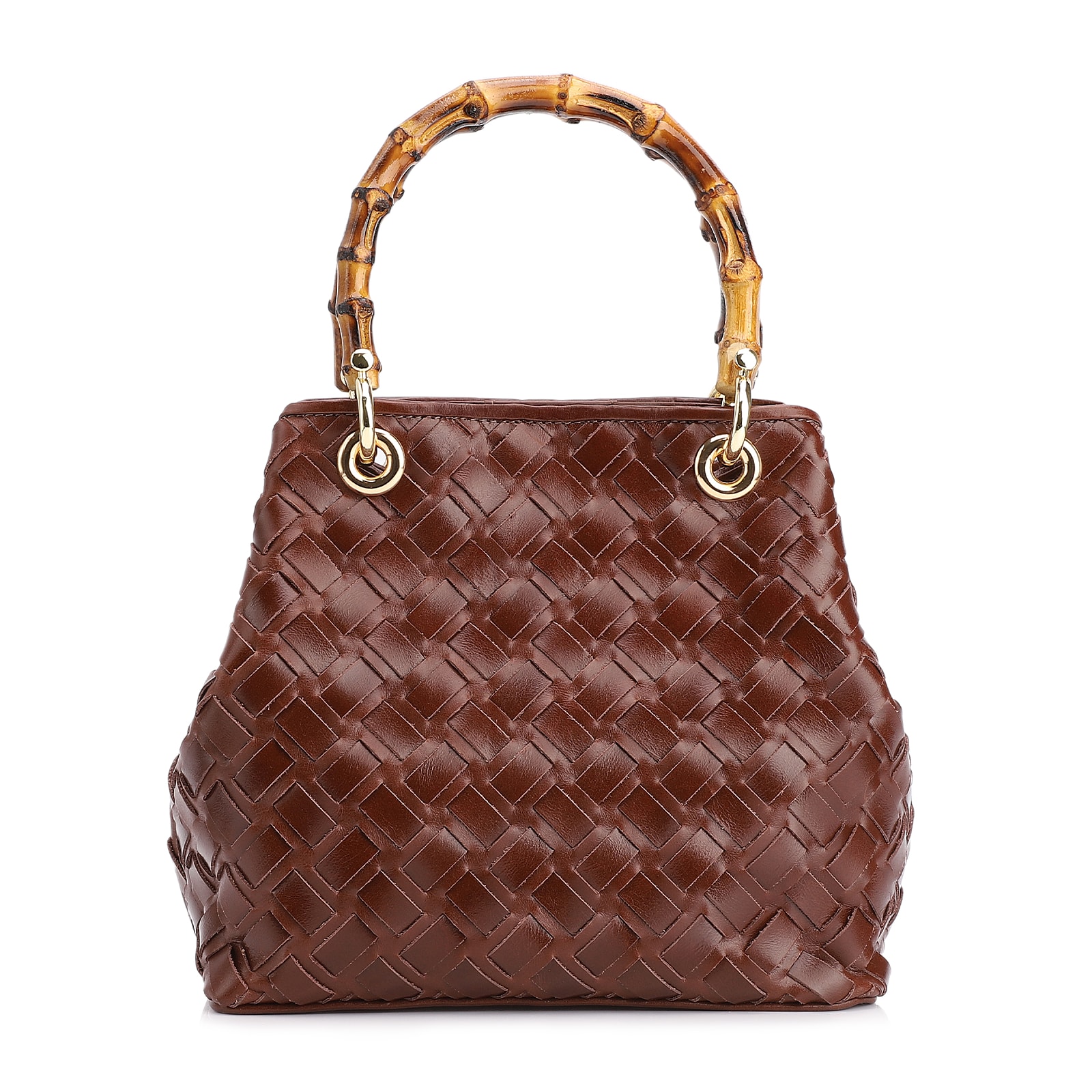 Bolsa Tote Bambu Tressê Couro Marrom