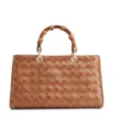 Bolsa Tote Bambu Tressê Couro Marrom Claro - imagem 1
