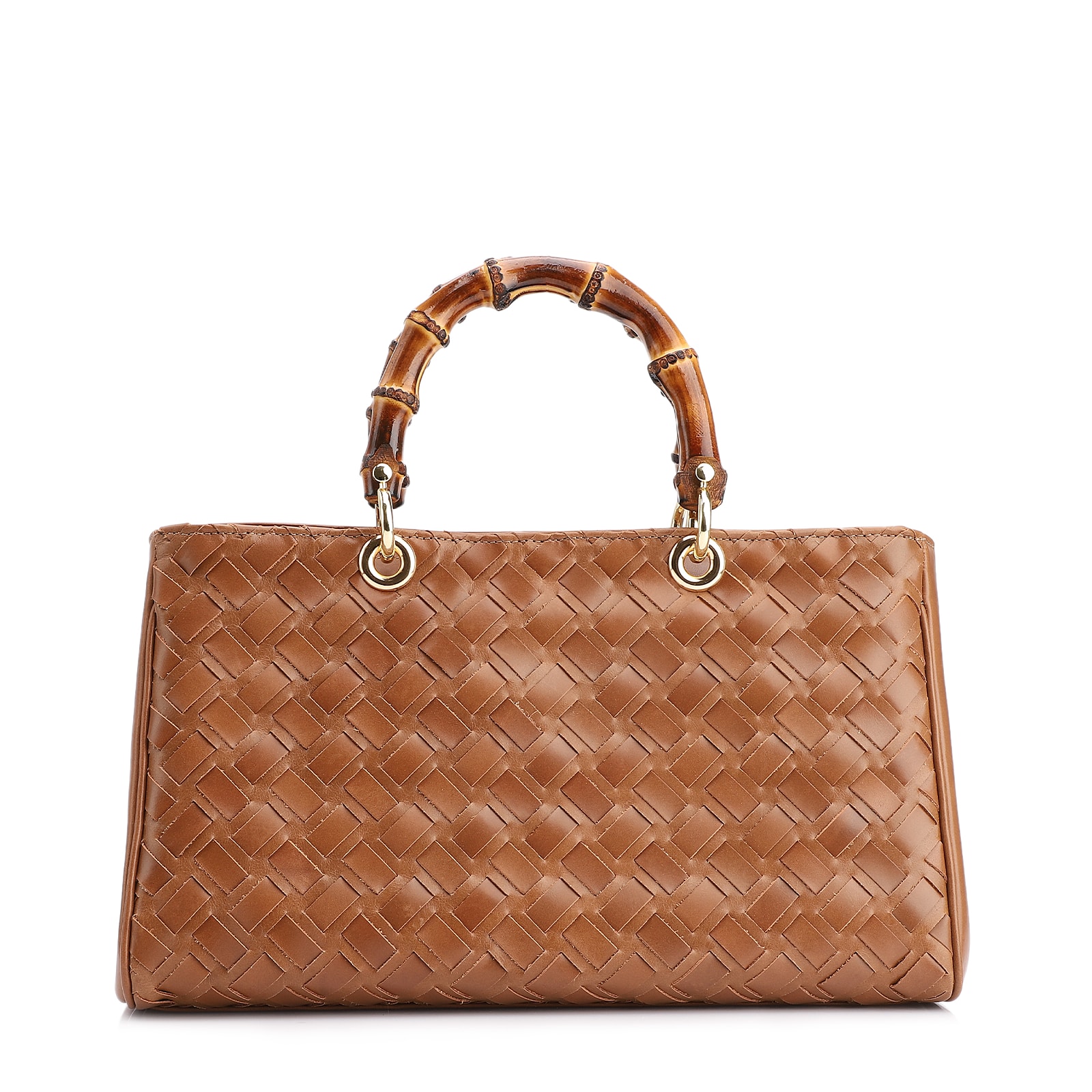 Bolsa Tote Bambu Tressê Couro Marrom Claro