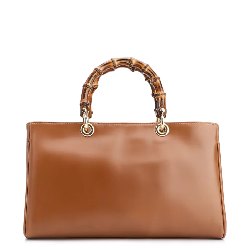 Bolsa Tote Bambu Tressê Couro Marrom Claro - imagem 4
