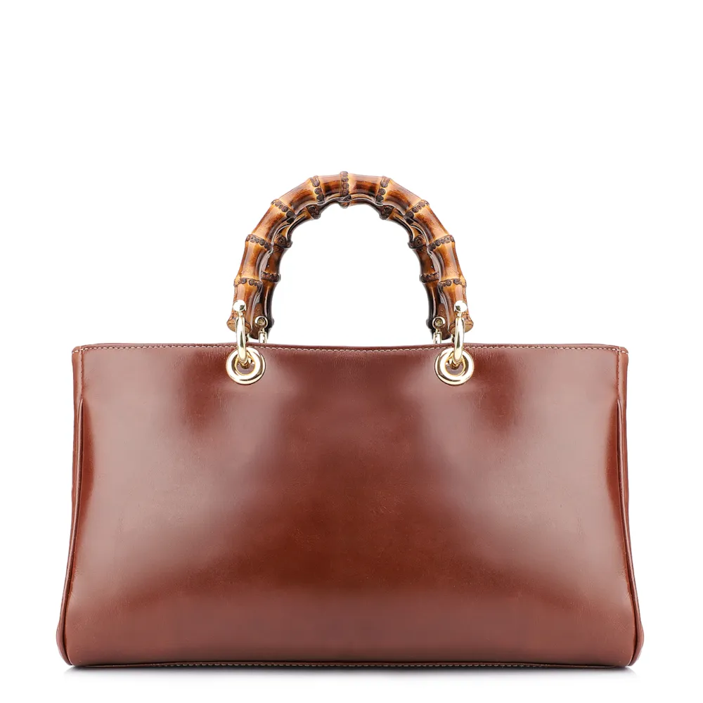 Bolsa Tote Bambu Tressê Couro Marrom Escuro - imagem 3