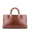 Bolsa Tote Bambu Tressê Couro Marrom Escuro - imagem 3
