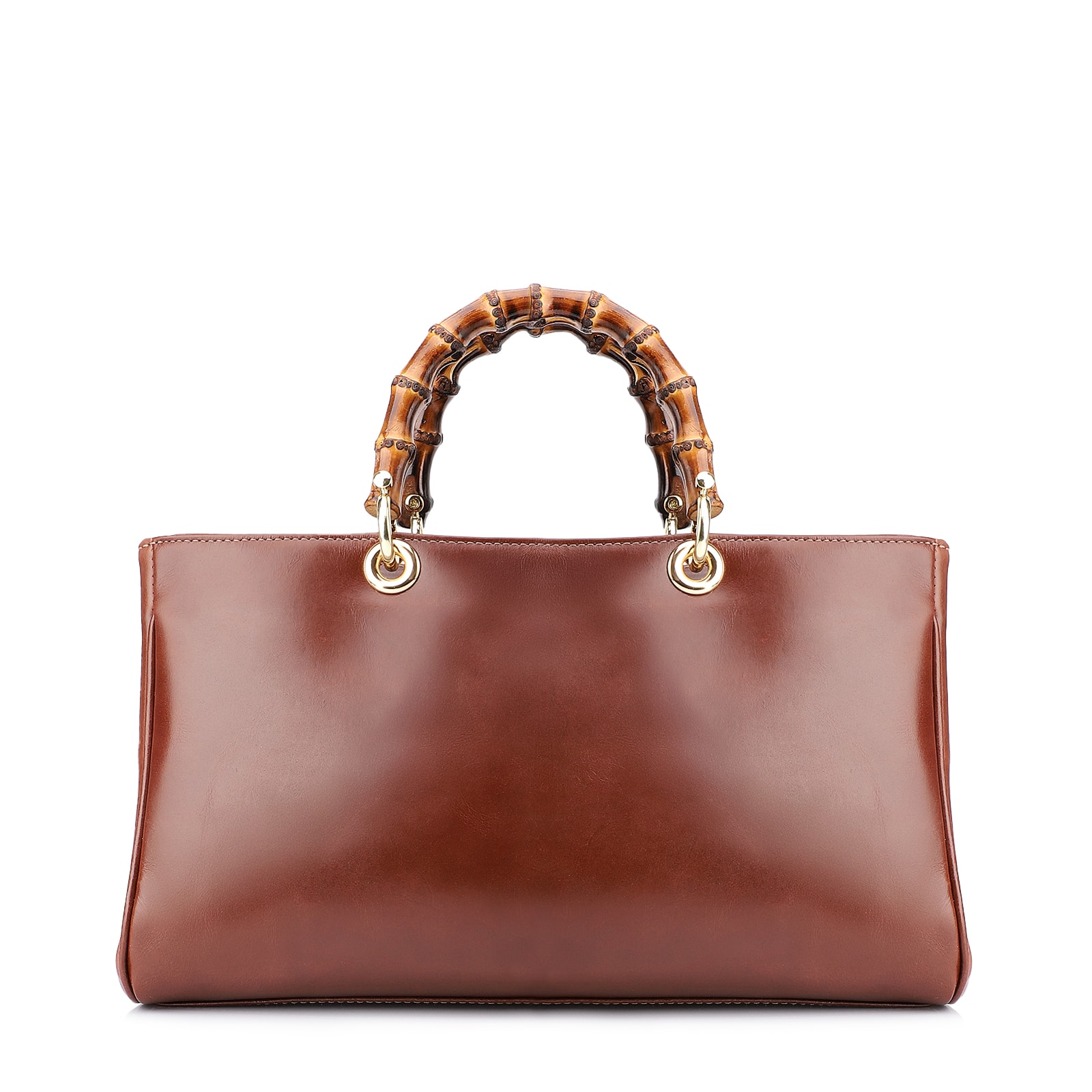 Bolsa Tote Bambu Tressê Couro Marrom Escuro