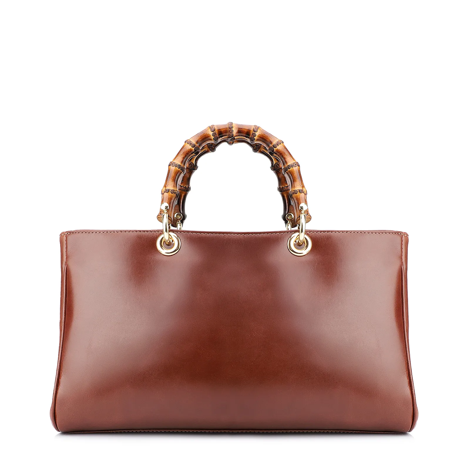 Bolsa Tote Bambu Tressê Couro Marrom Escuro