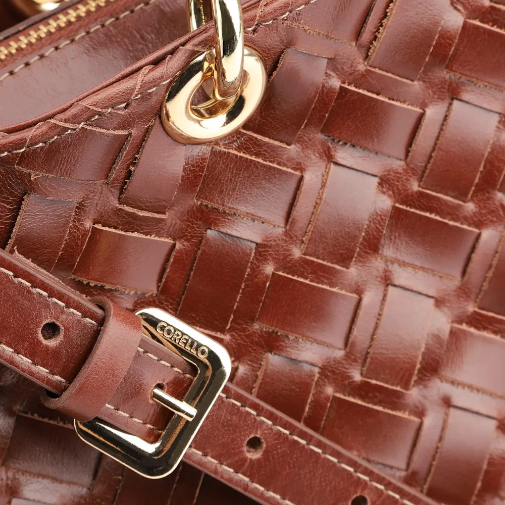 Bolsa Tote Bambu Tressê Couro Marrom Escuro - imagem 7