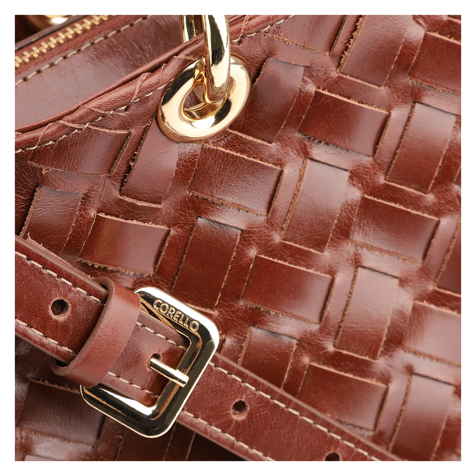 Bolsa Tote Bambu Tressê Couro Marrom Escuro
