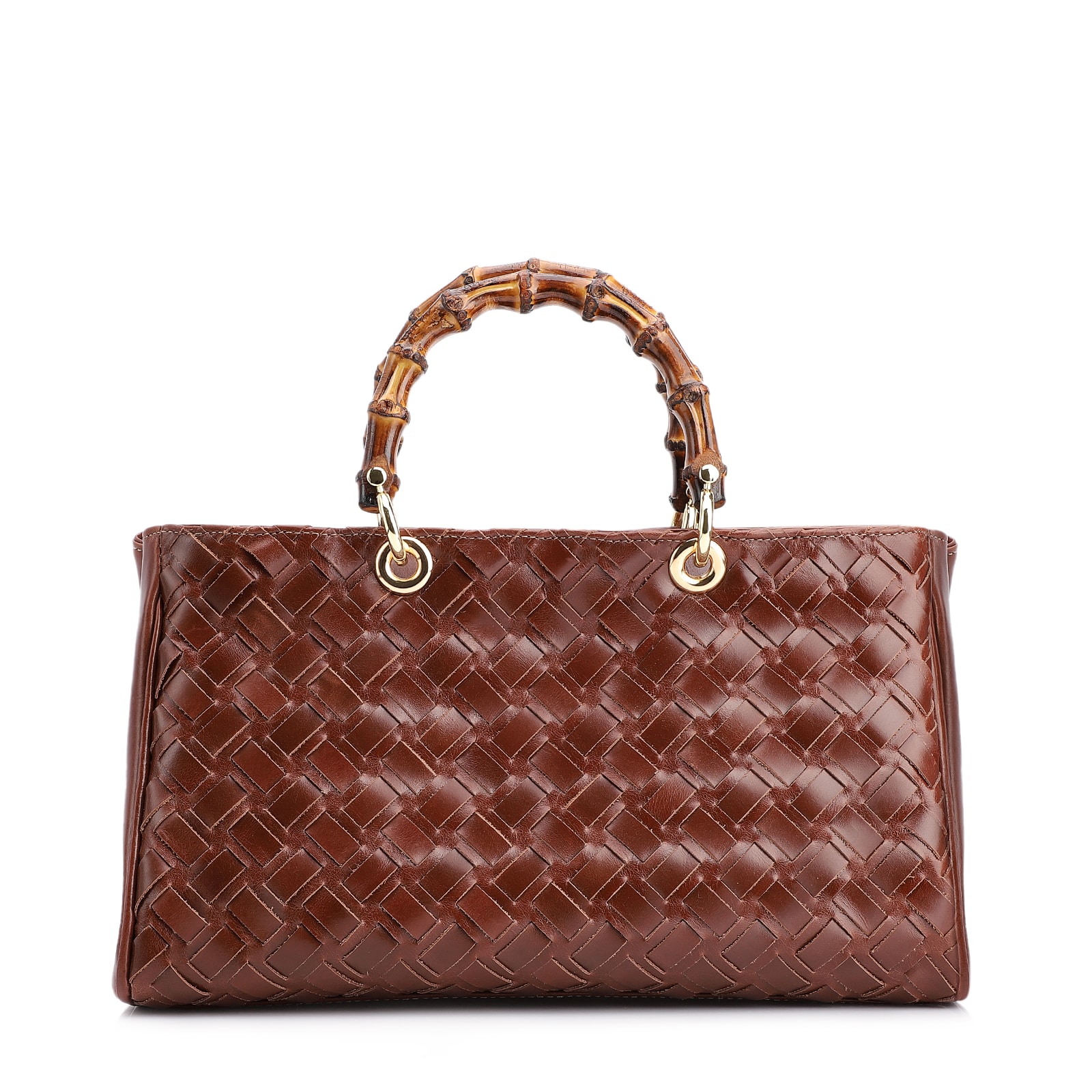 Bolsa Tote Bambu Tressê Couro Marrom Escuro