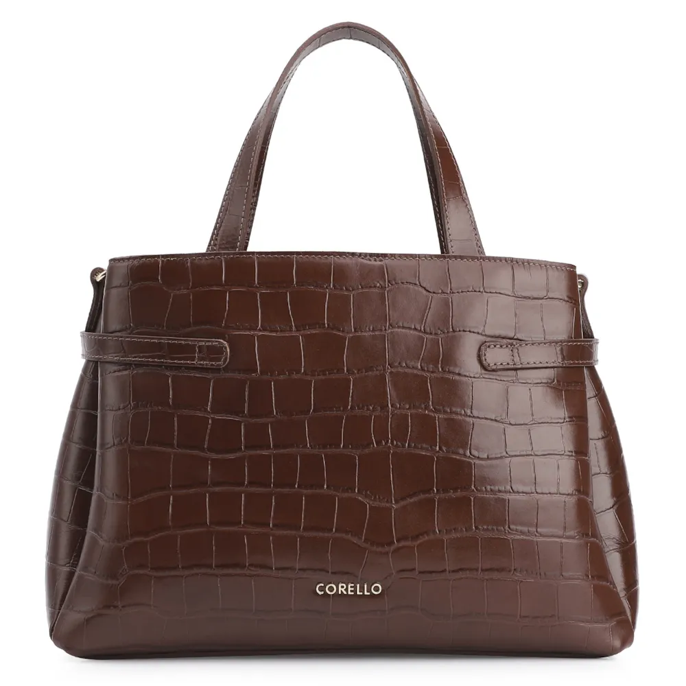Bolsa Tote Bridão Couro Croco Marrom - imagem 3