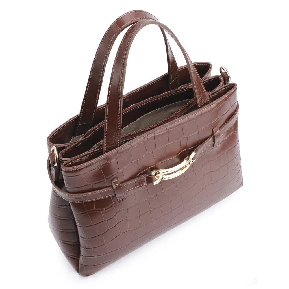 Bolsa Tote Bridão Couro Croco Marrom - imagem 4