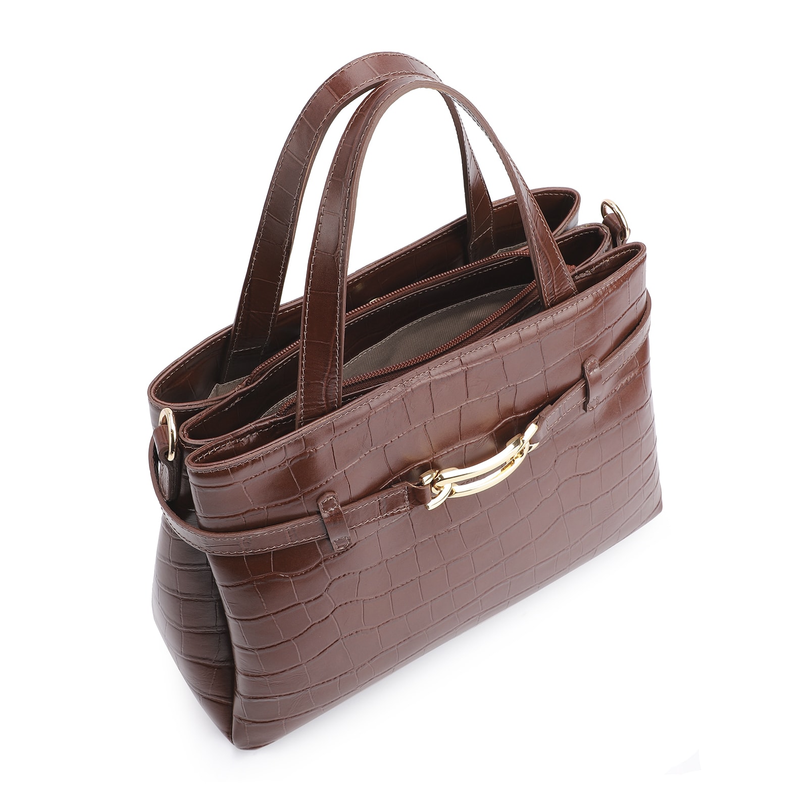 Bolsa Tote Bridão Couro Croco Marrom