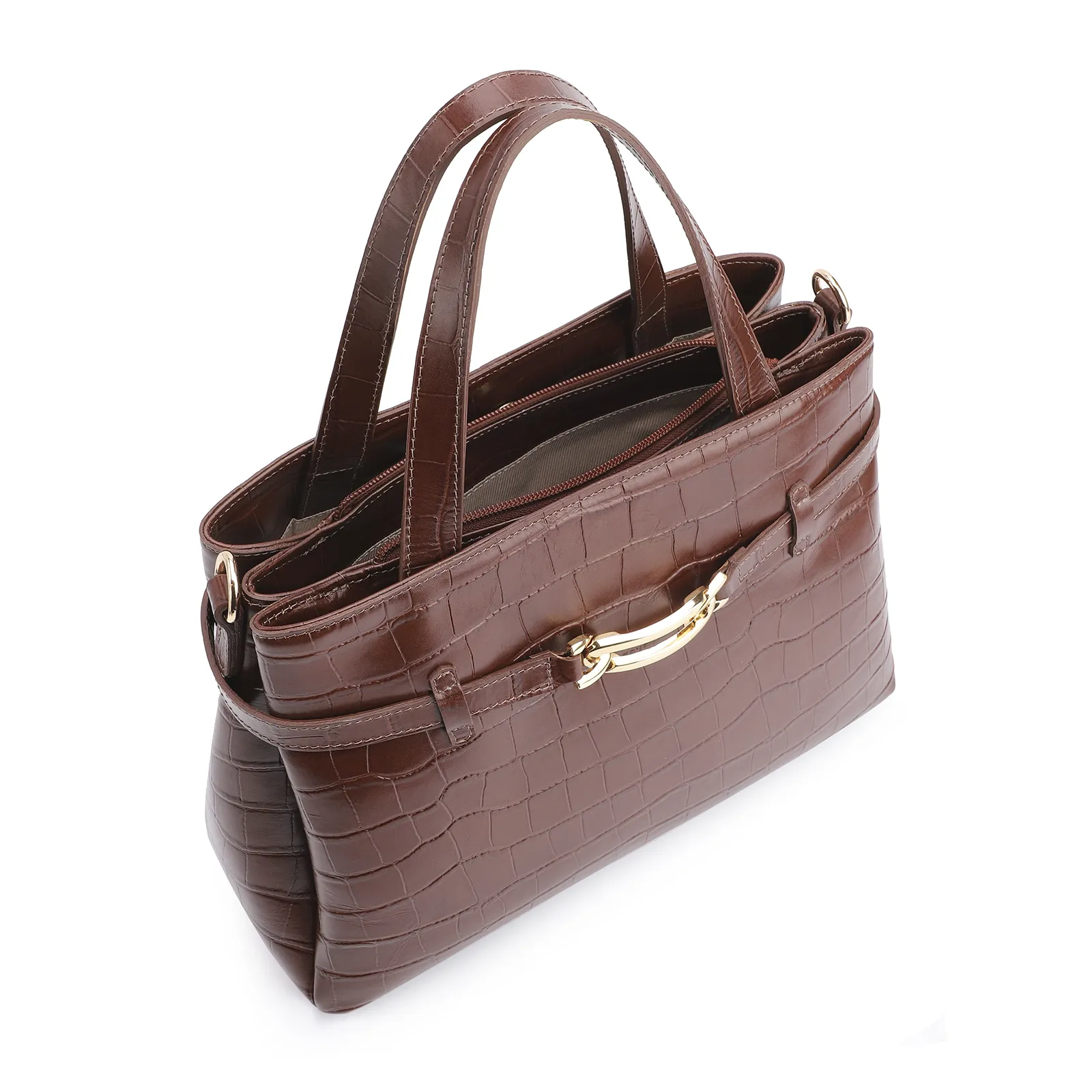 Bolsa Tote Bridão Couro Croco Marrom
