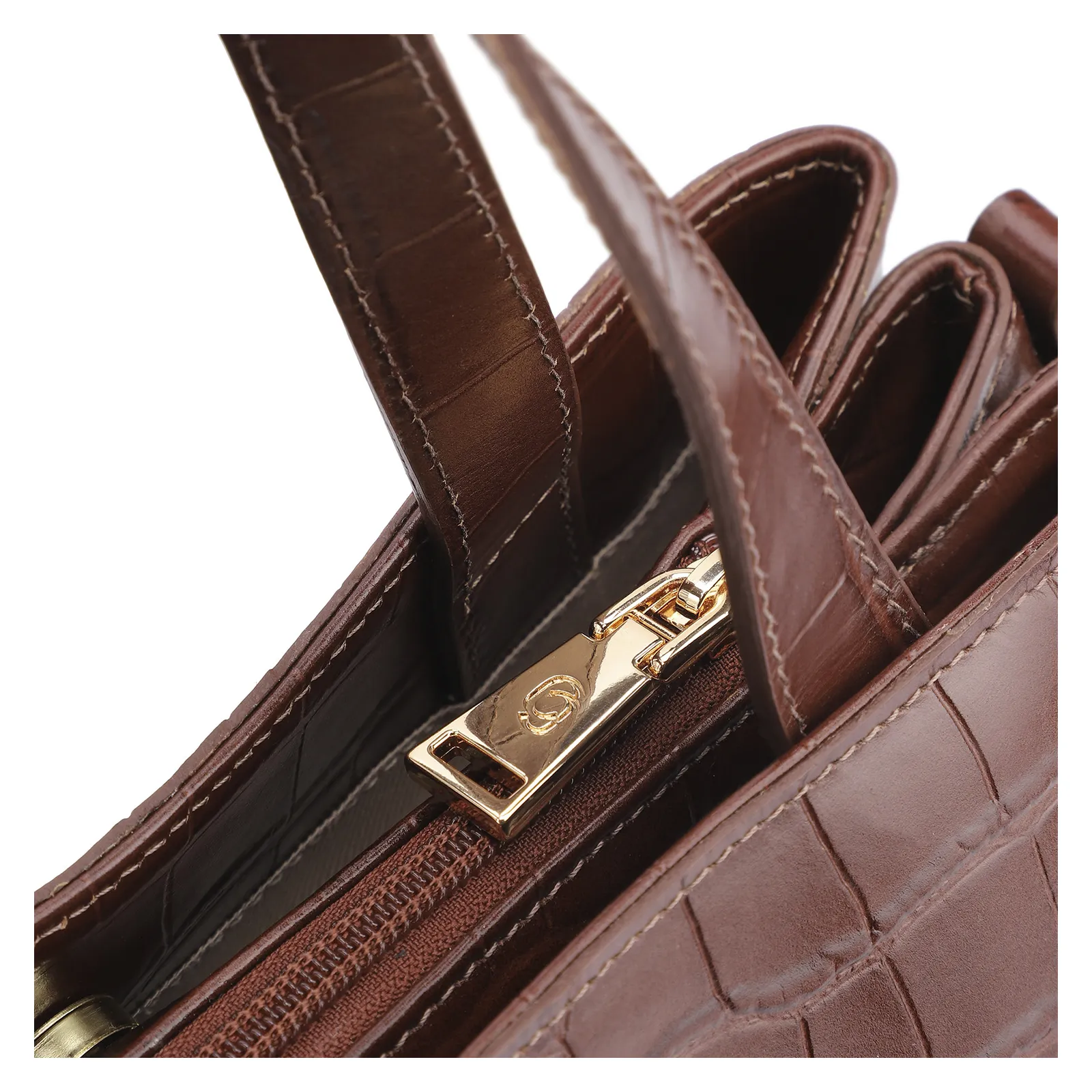 Bolsa Tote Bridão Couro Croco Marrom