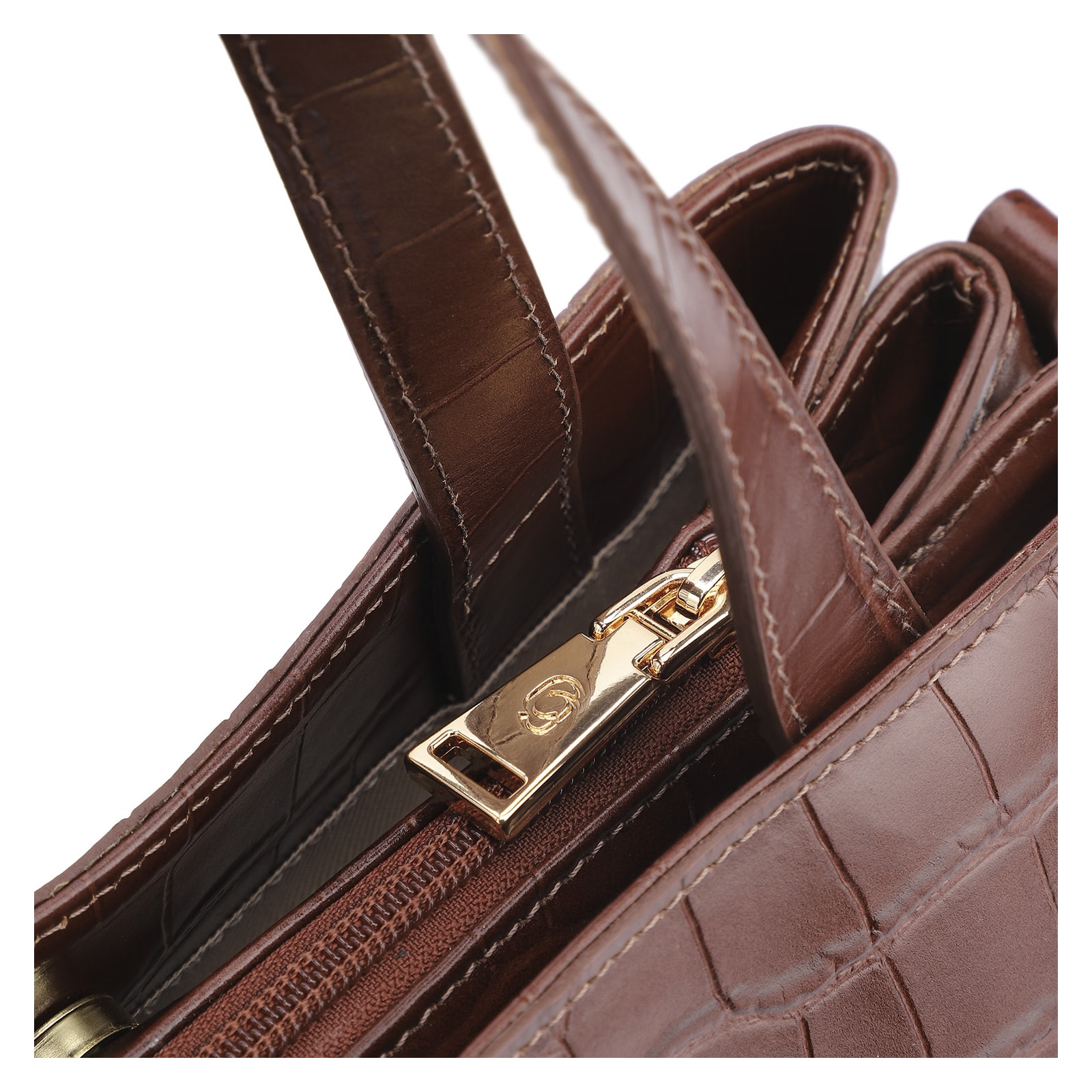 Bolsa Tote Bridão Couro Croco Marrom