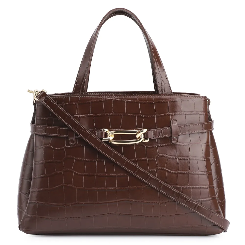 Bolsa Tote Bridão Couro Croco Marrom