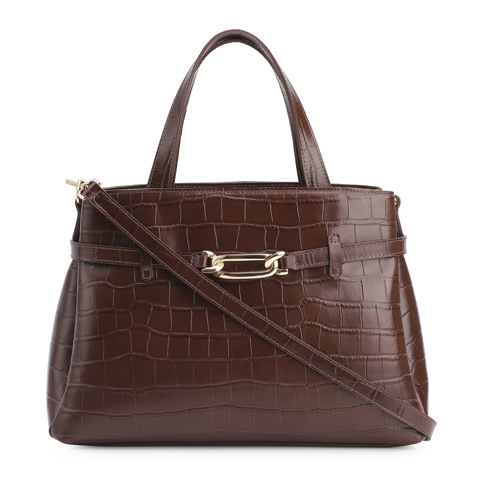Bolsa Tote Bridão Couro Croco Marrom