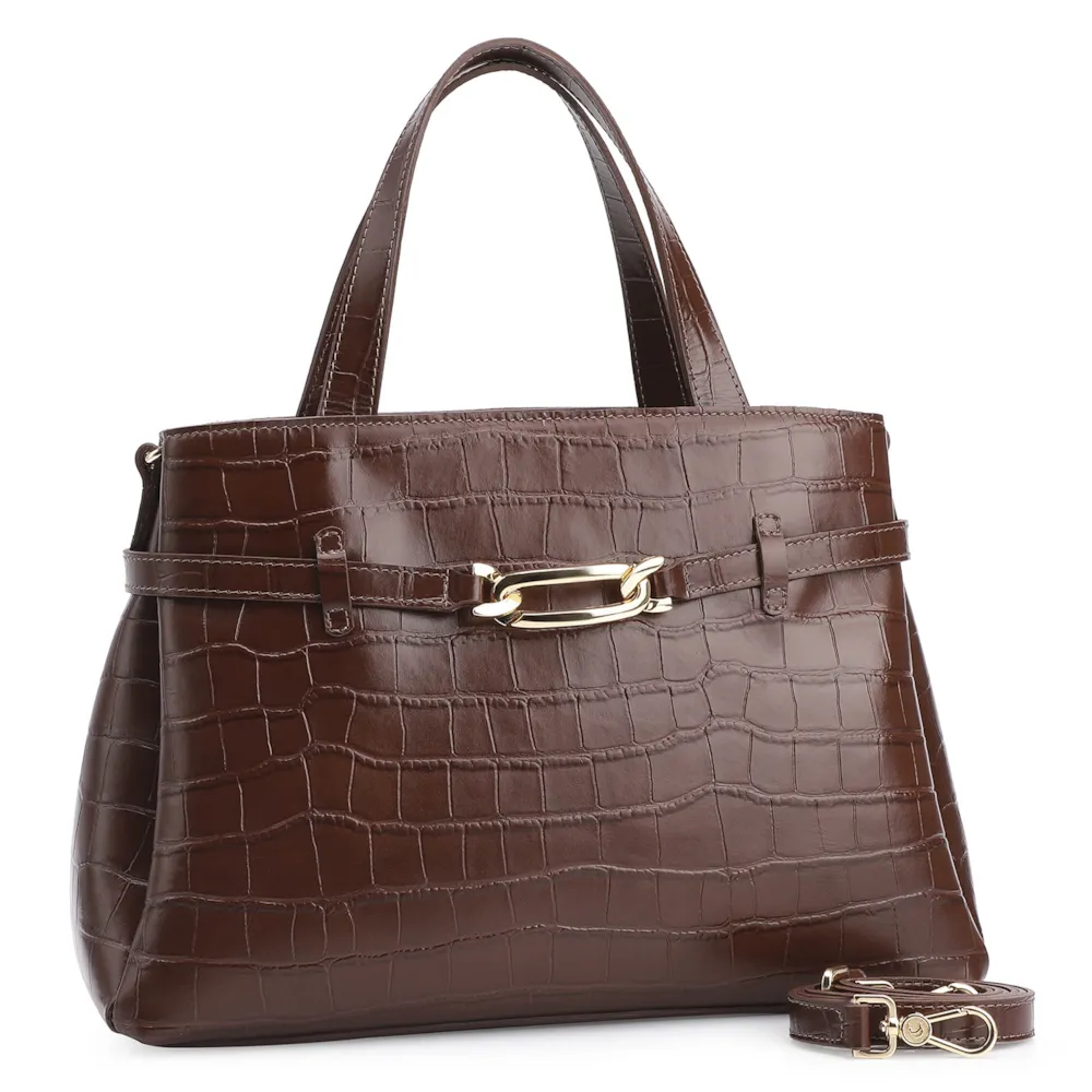 Bolsa Tote Bridão Couro Croco Marrom - imagem 2