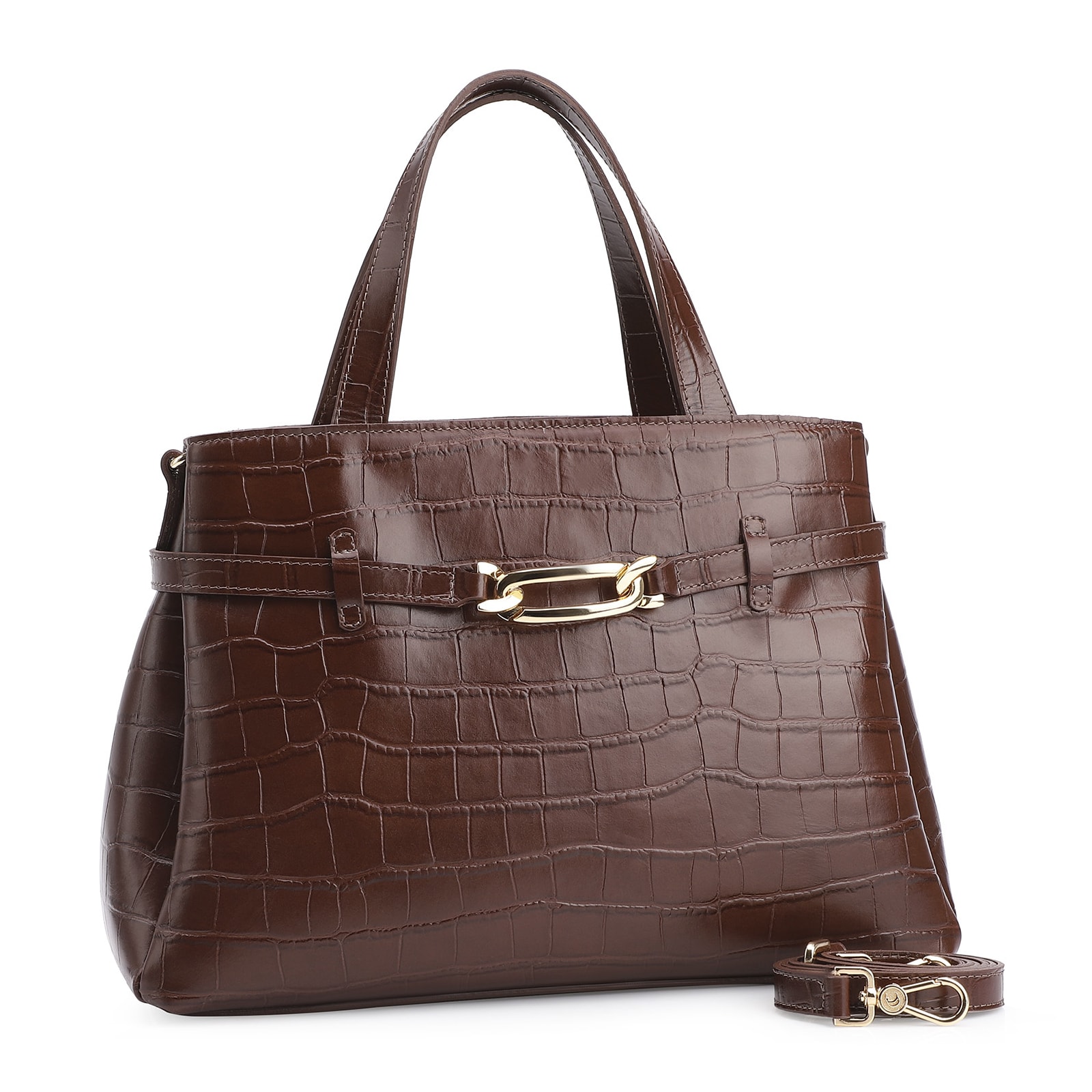 Bolsa Tote Bridão Couro Croco Marrom