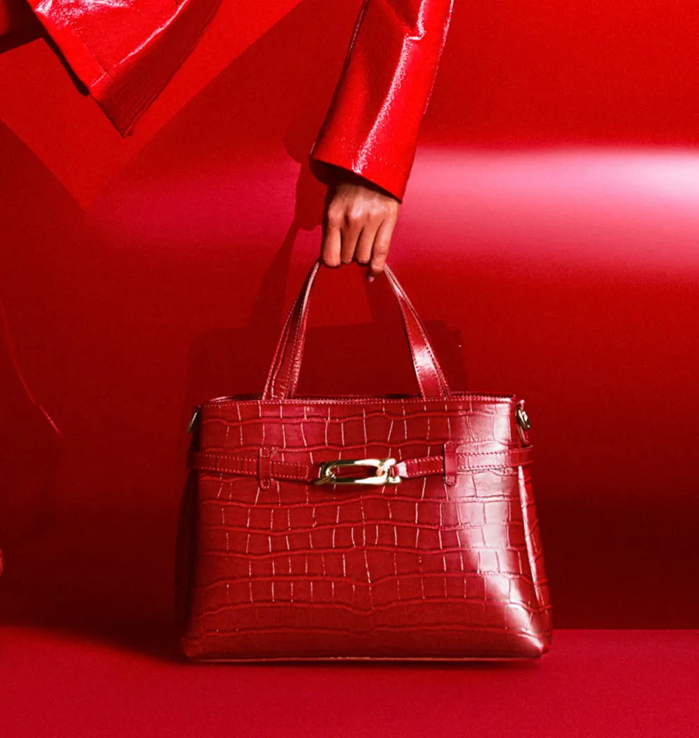 Bolsa Tote Bridão Couro Croco Vermelho - imagem 2