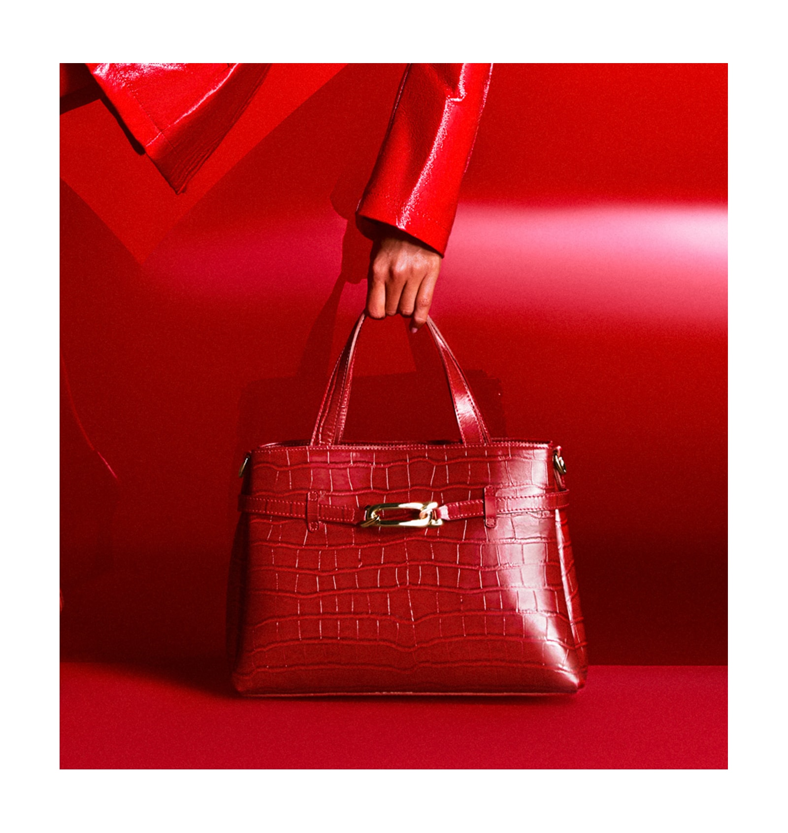 Bolsa Tote Bridão Couro Croco Vermelho