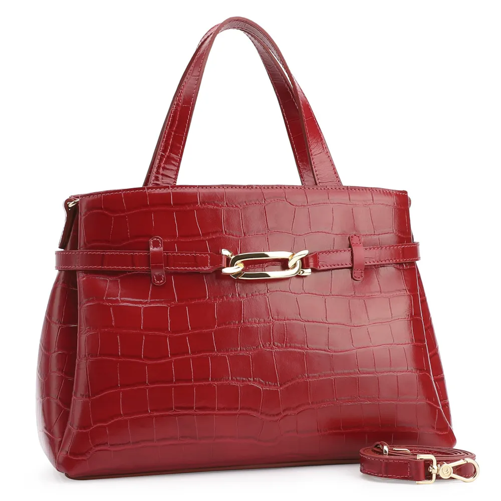 Bolsa Tote Bridão Couro Croco Vermelho - imagem 3