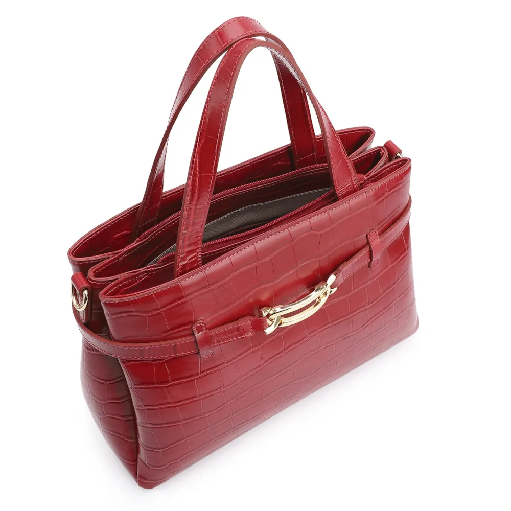 Bolsa Tote Bridão Couro Croco Vermelho - imagem 5