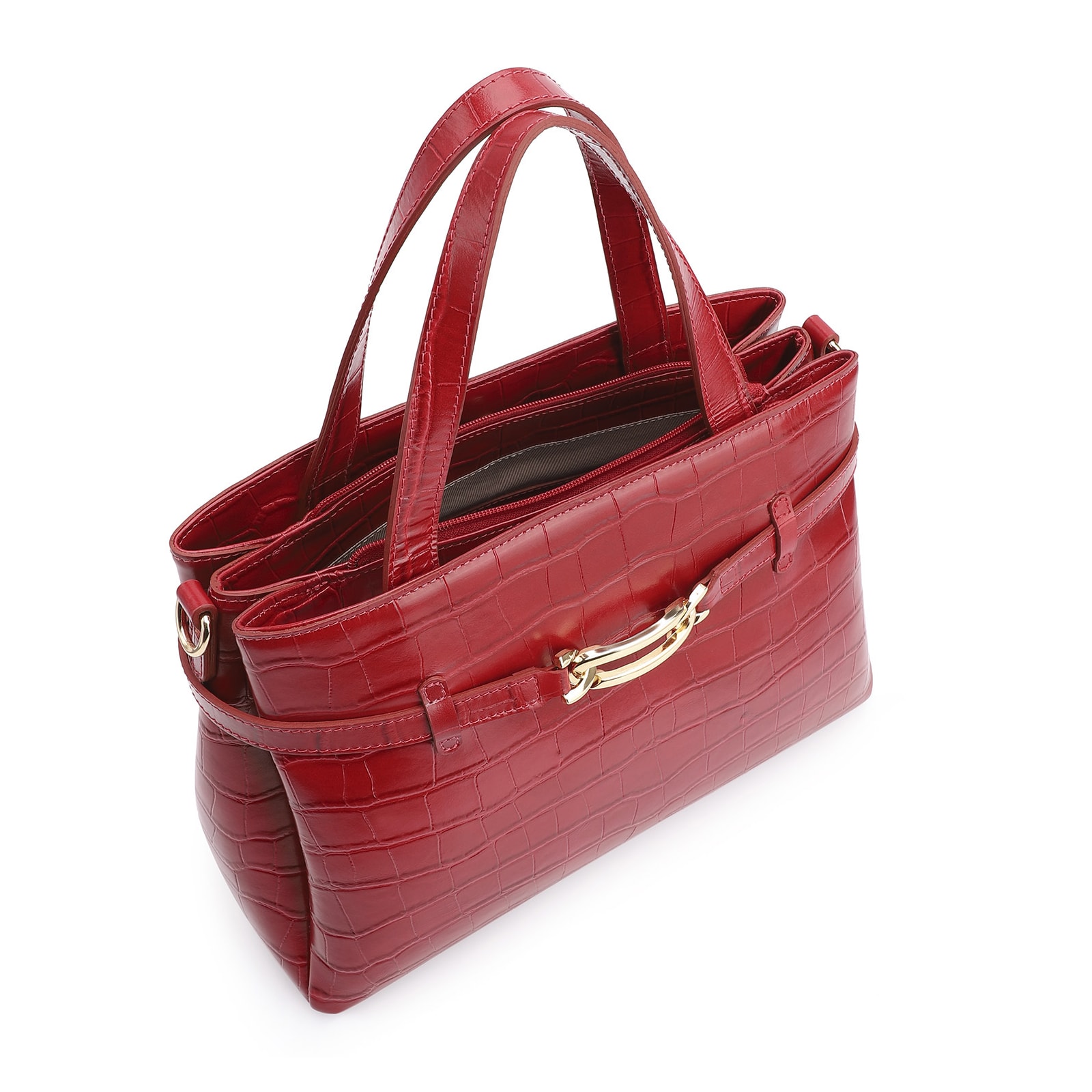 Bolsa Tote Bridão Couro Croco Vermelho