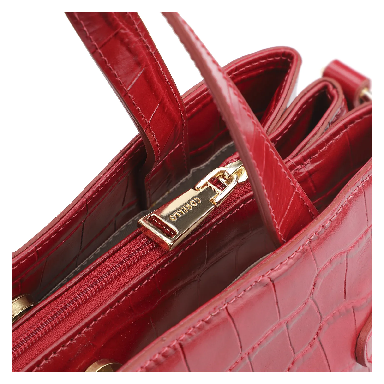 Bolsa Tote Bridão Couro Croco Vermelho