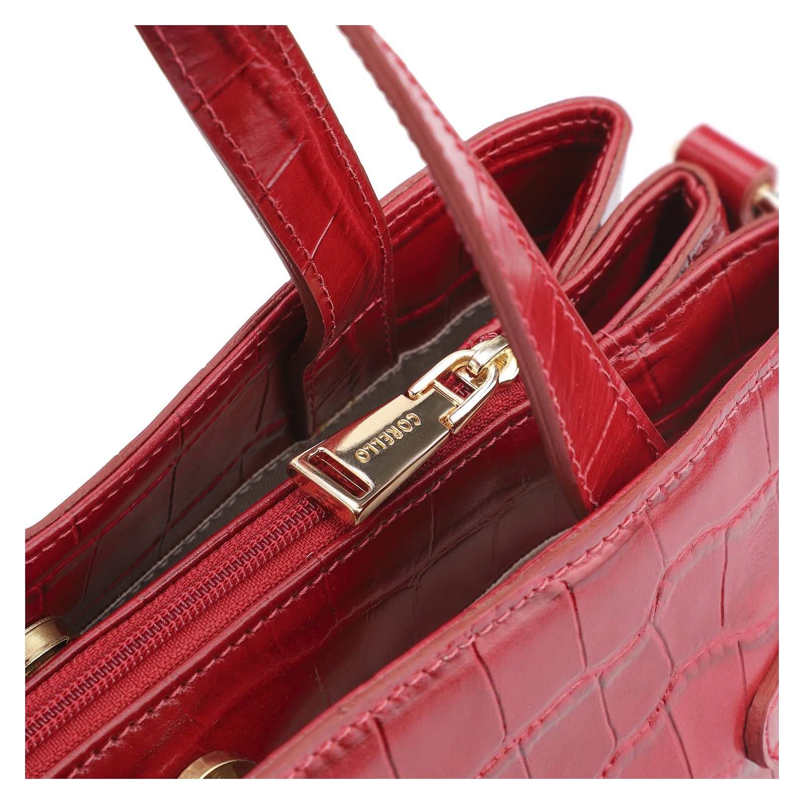 Bolsa Tote Bridão Couro Croco Vermelho