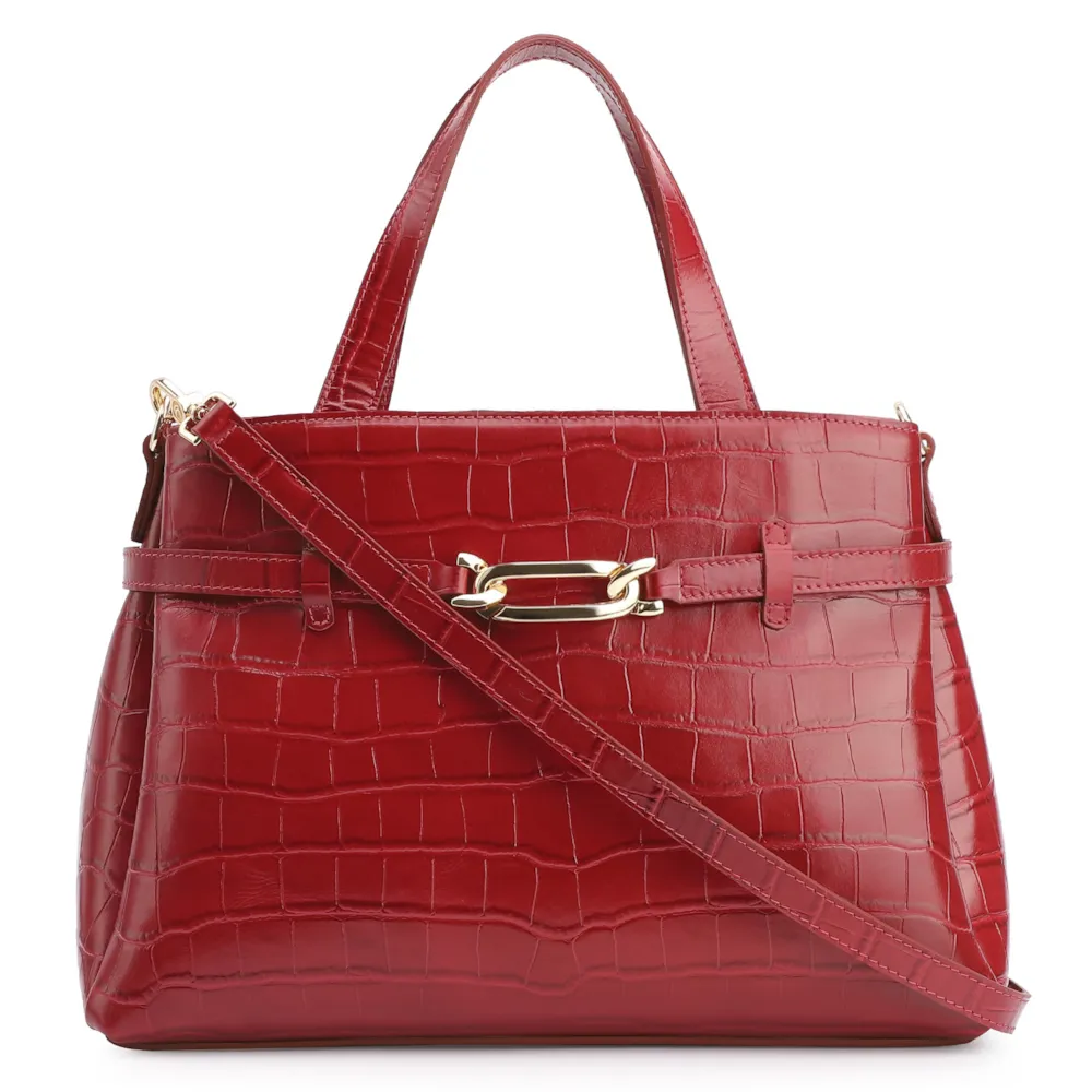 Bolsa Tote Bridão Couro Croco Vermelho