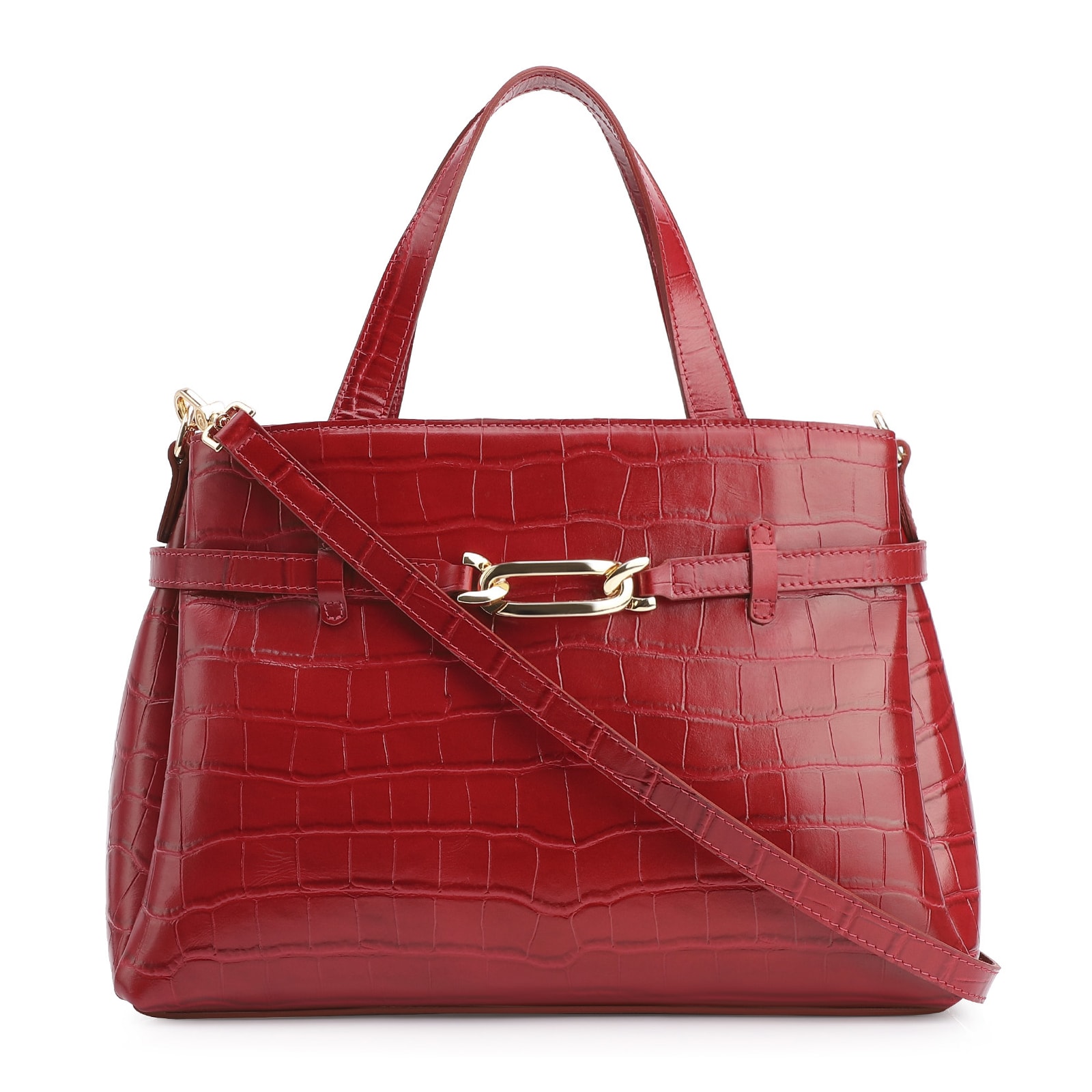 Bolsa Tote Bridão Couro Croco Vermelho