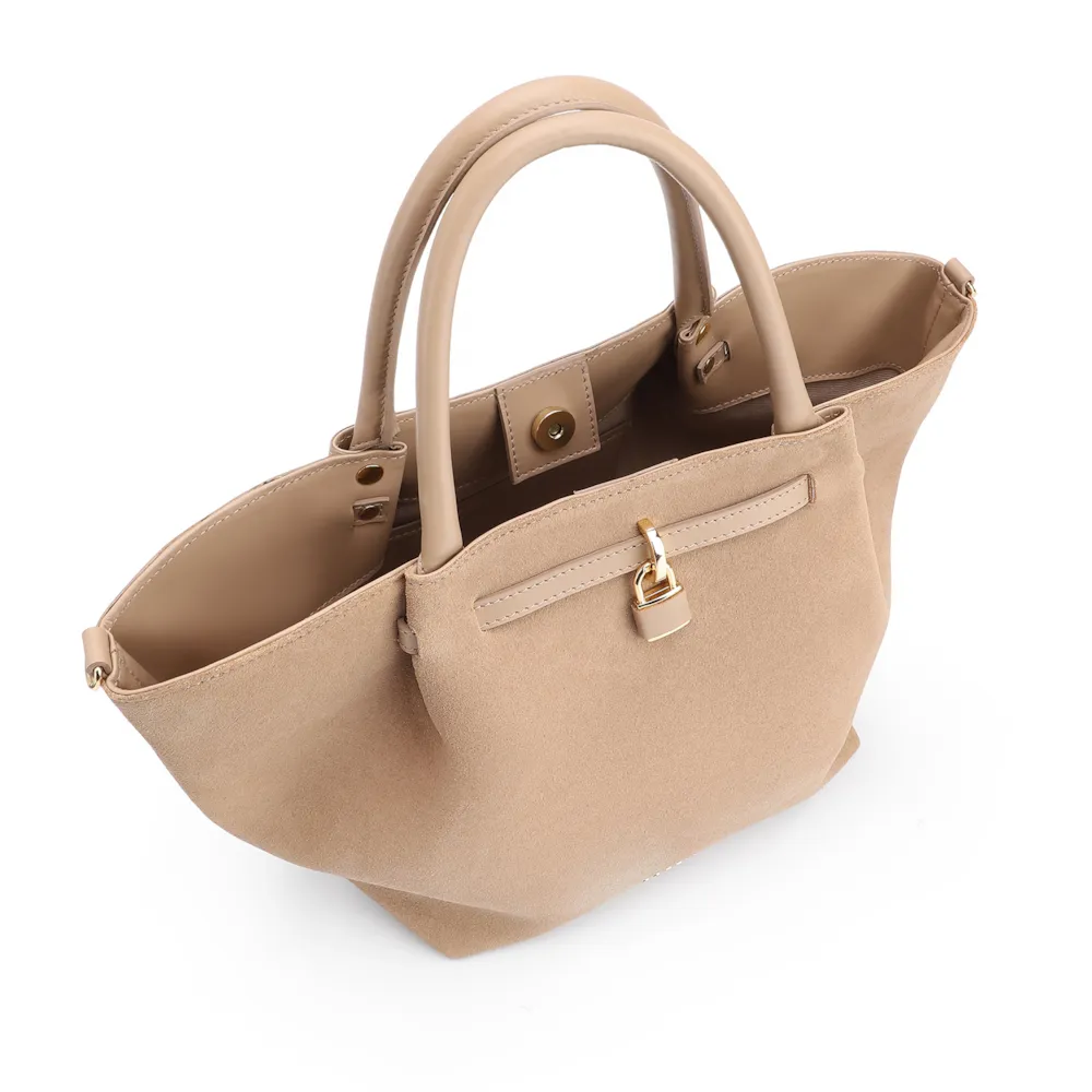 Bolsa Tote Cadeado Couro Camurça/Couro Bege - imagem 5