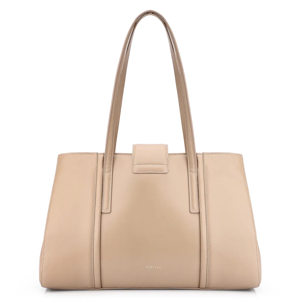 Bolsa Tote Cadeado Couro Camurça/Couro Bege - imagem 3