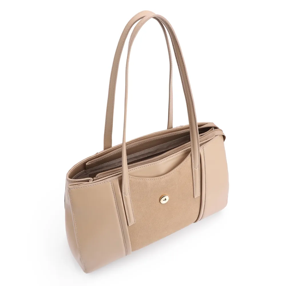Bolsa Tote Cadeado Couro Camurça/Couro Bege - imagem 4