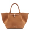 Bolsa Tote Cadeado Couro Camurça/Couro Marrom Claro - imagem 1