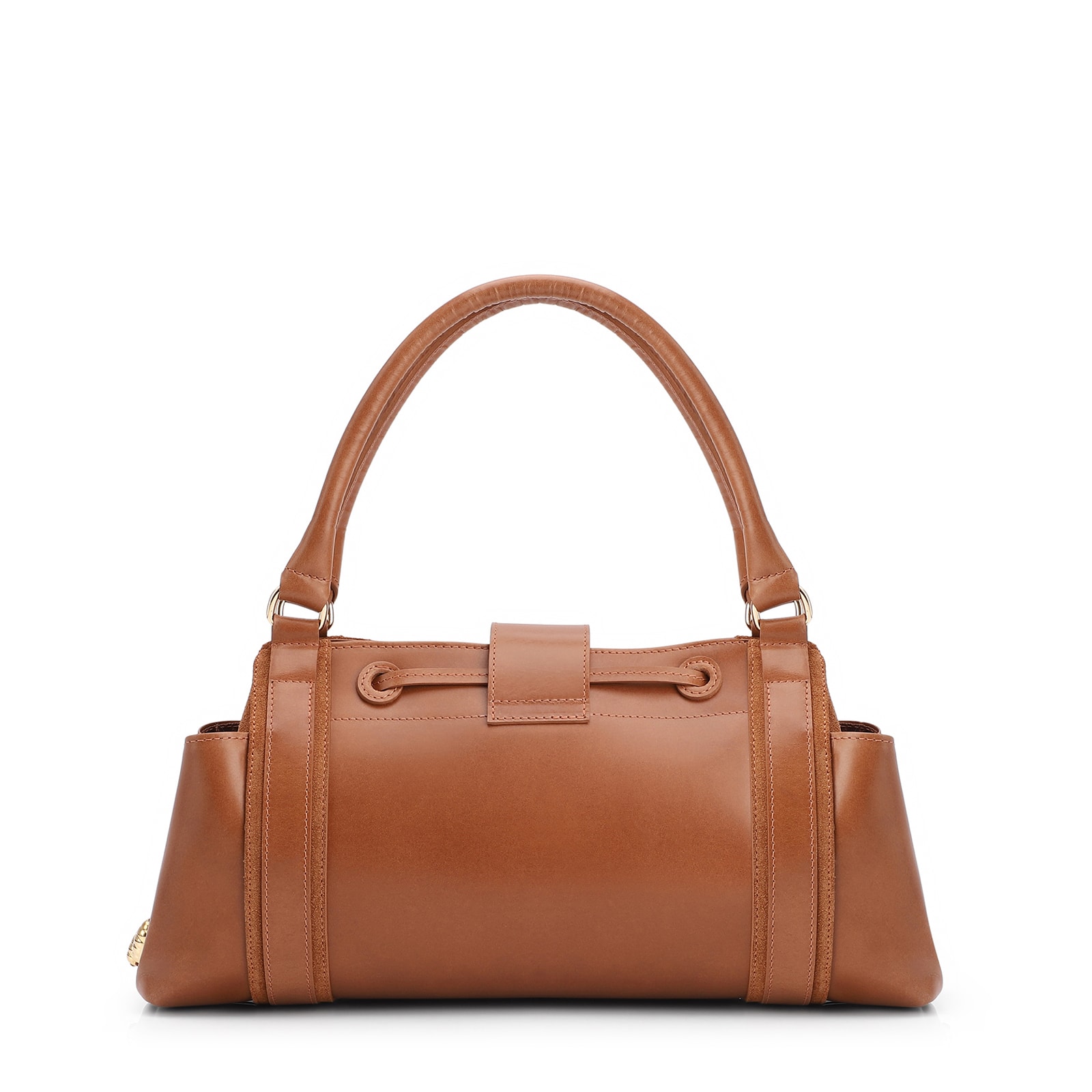 Bolsa Tote Cadeado Couro Camurça/Couro Marrom Claro