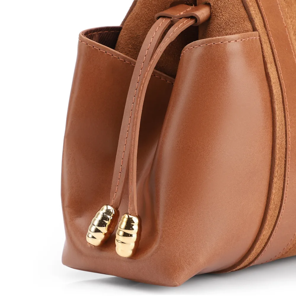 Bolsa Tote Cadeado Couro Camurça/Couro Marrom Claro - imagem 8