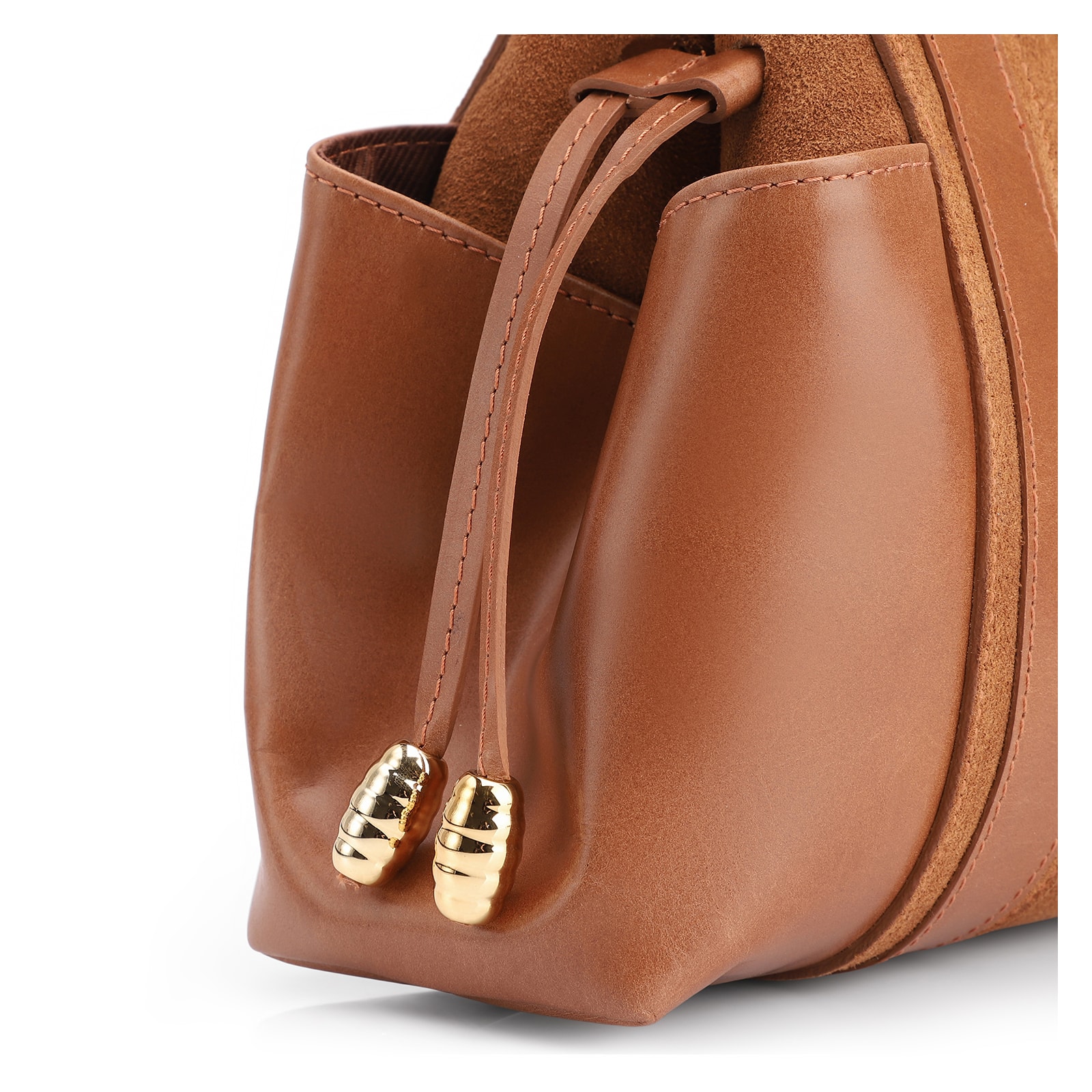 Bolsa Tote Cadeado Couro Camurça/Couro Marrom Claro