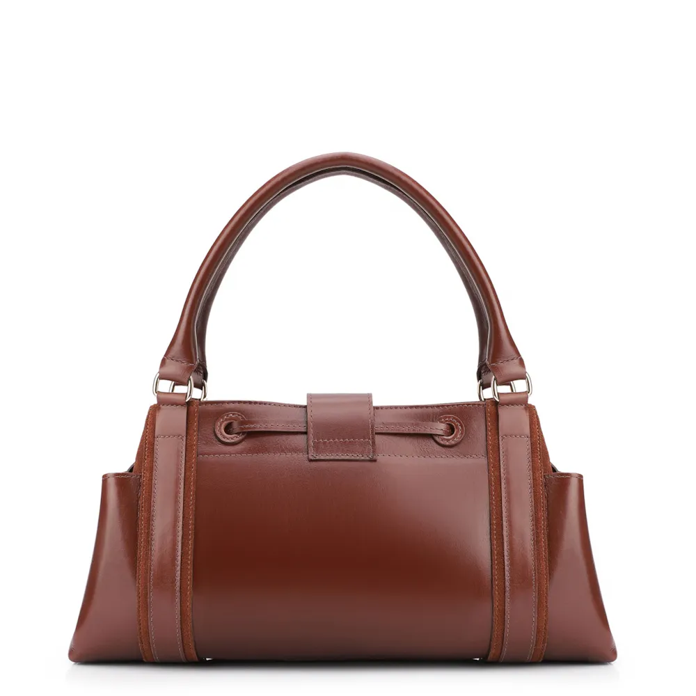 Bolsa Tote Cadeado Couro Camurça/Couro Marrom Escuro - imagem 4