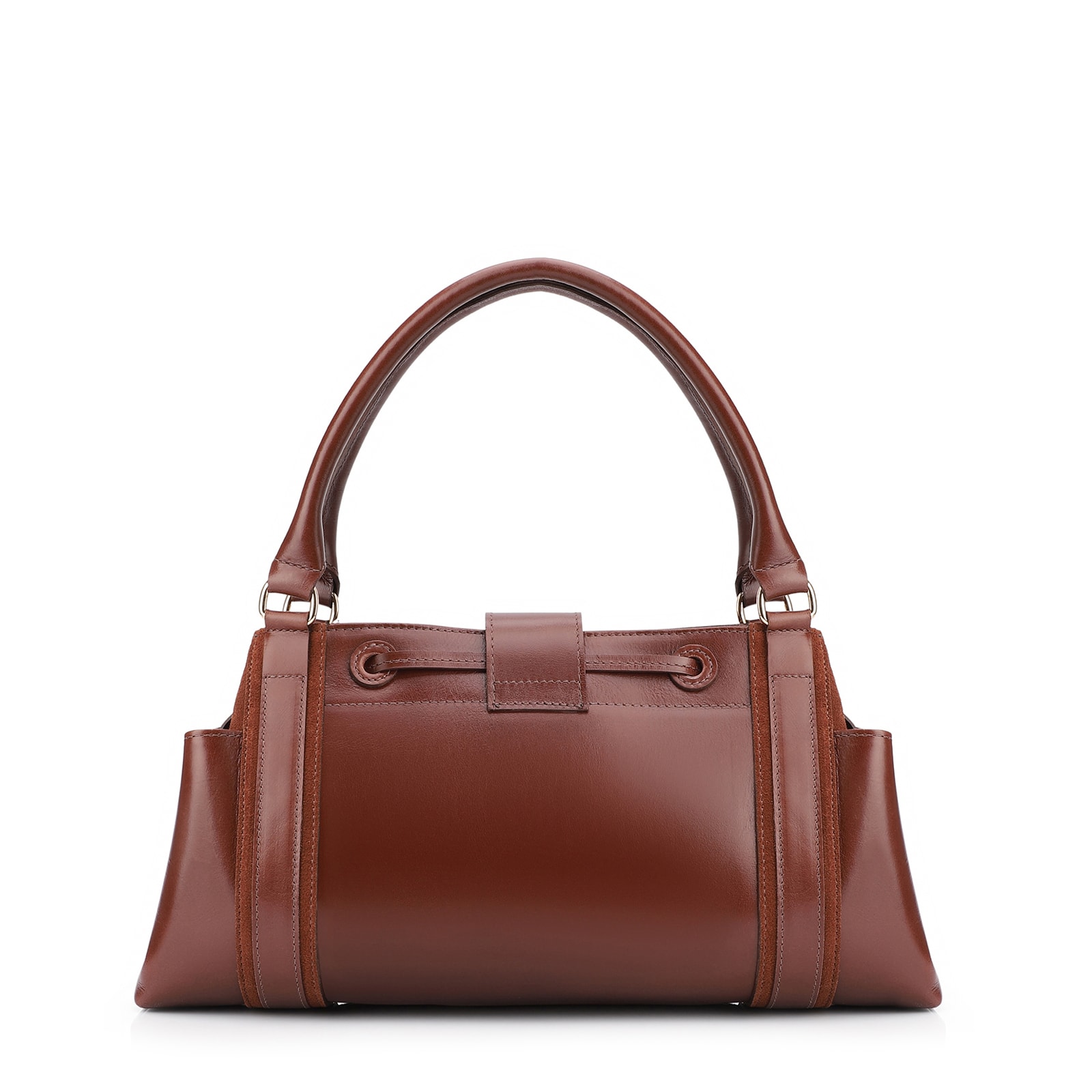 Bolsa Tote Cadeado Couro Camurça/Couro Marrom Escuro