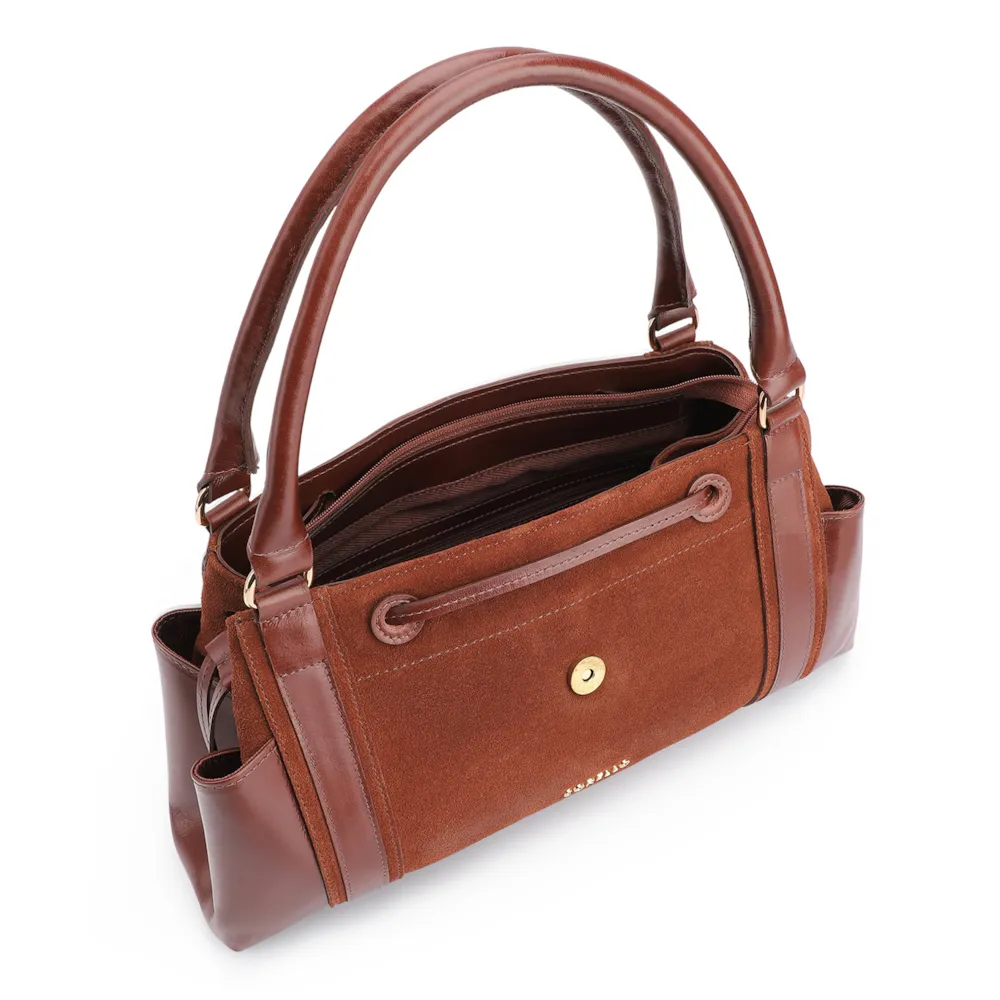 Bolsa Tote Cadeado Couro Camurça/Couro Marrom Escuro - imagem 5