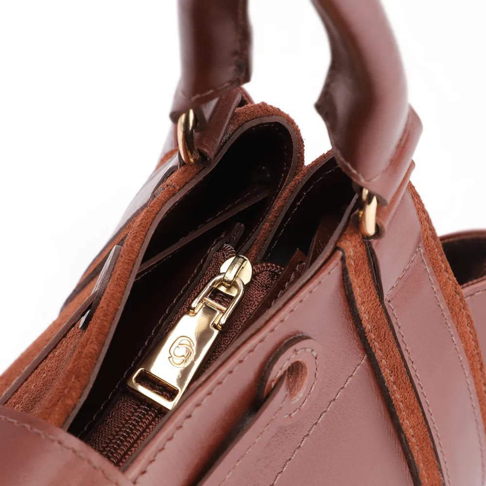 Bolsa Tote Cadeado Couro Camurça/Couro Marrom Escuro - imagem 6