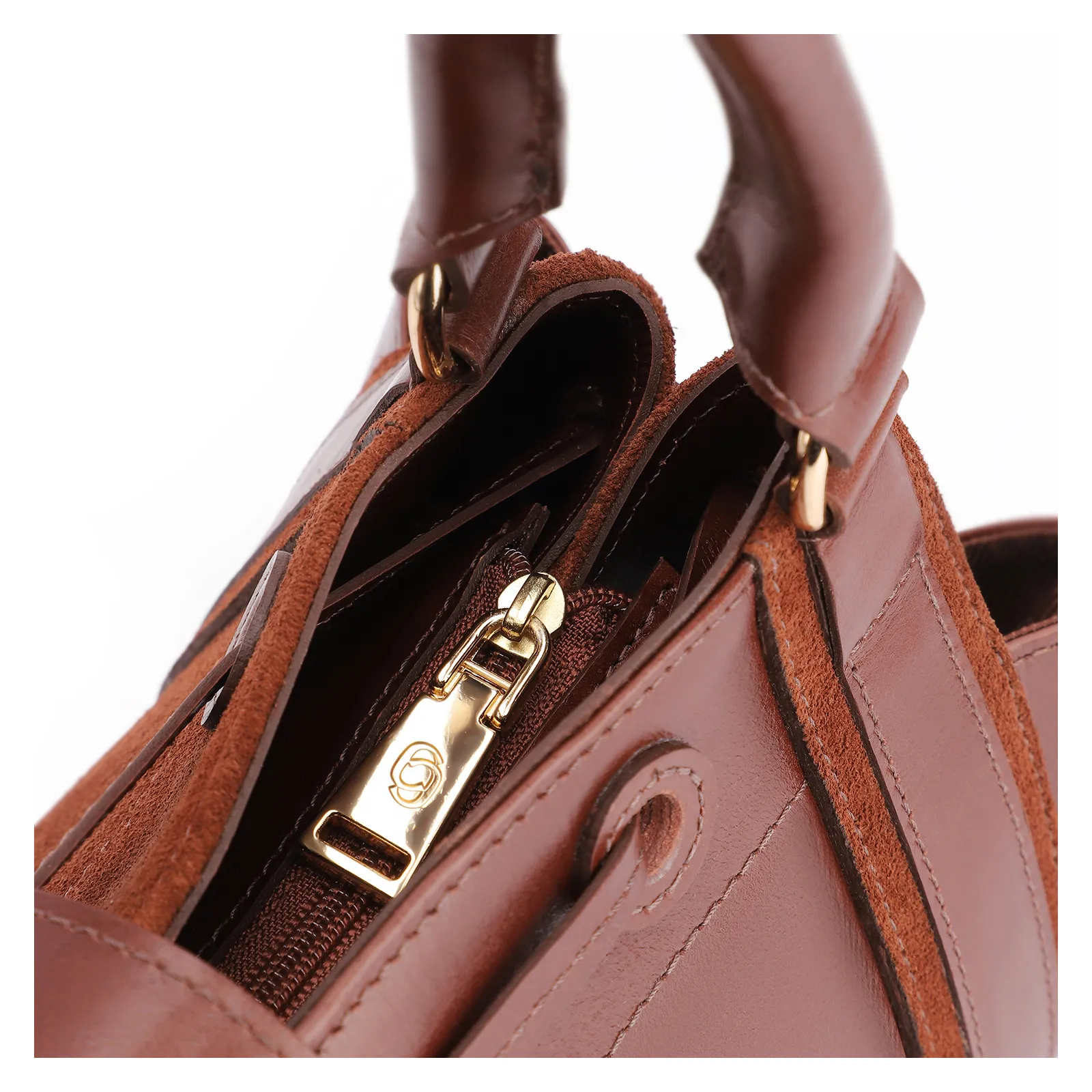 Bolsa Tote Cadeado Couro Camurça/Couro Marrom Escuro