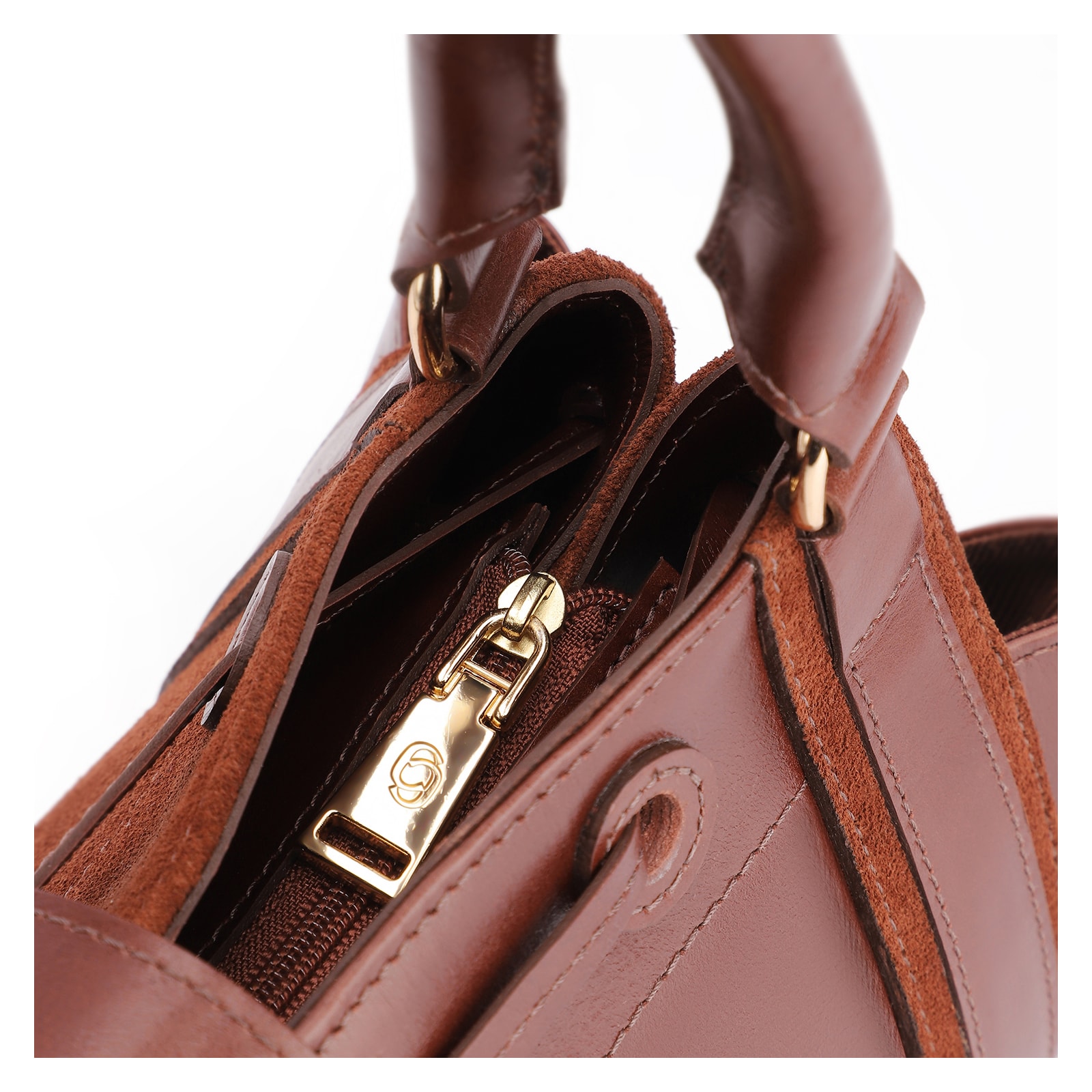 Bolsa Tote Cadeado Couro Camurça/Couro Marrom Escuro