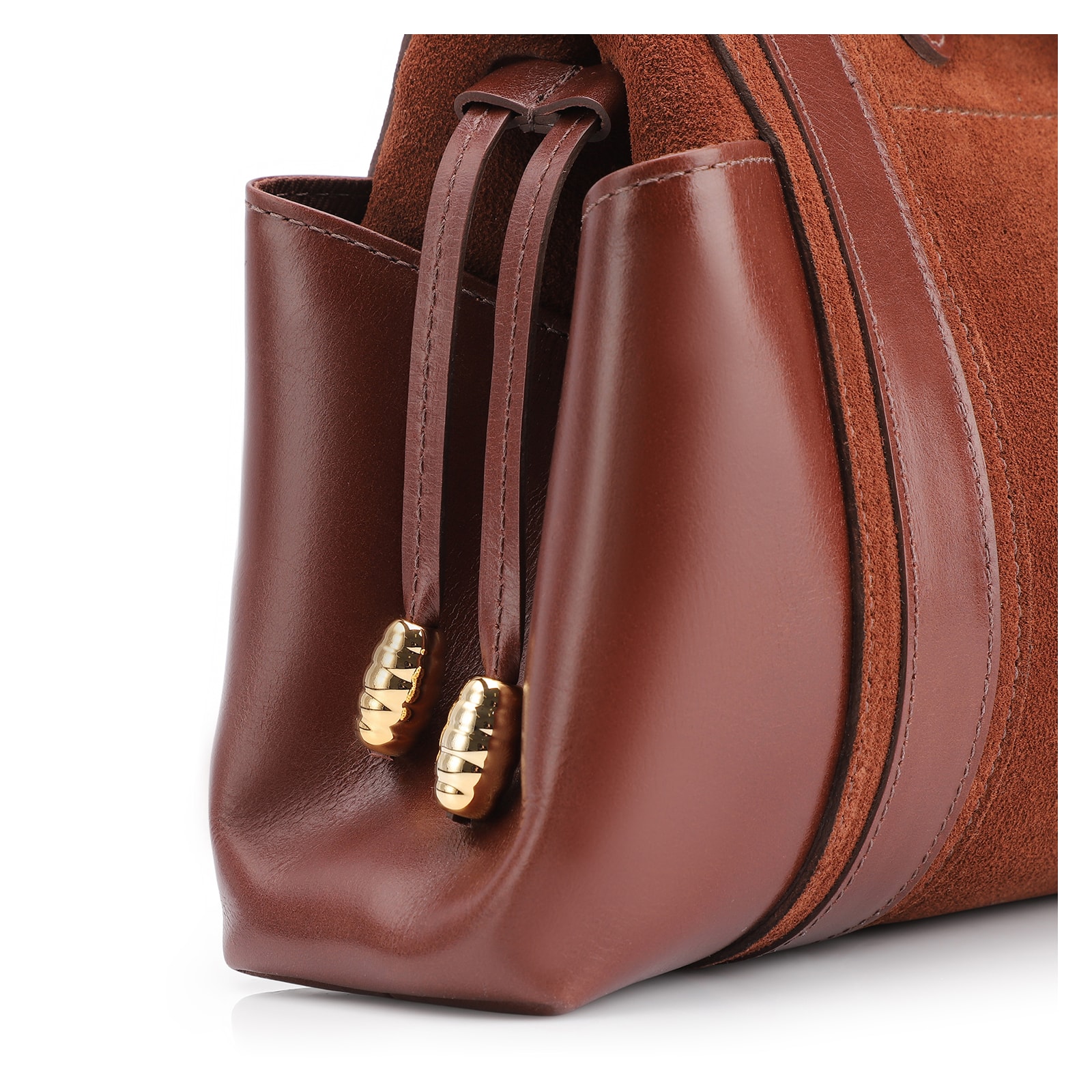 Bolsa Tote Cadeado Couro Camurça/Couro Marrom Escuro