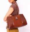 Bolsa Tote Cadeado Couro Camurça/Couro Marrom Escuro - imagem 2