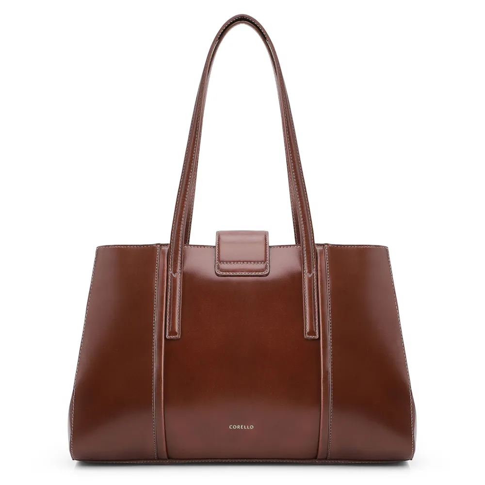Bolsa Tote Cadeado Couro Camurça/Couro Marrom Escuro - imagem 4