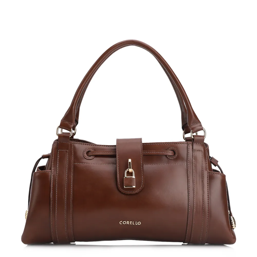 Bolsa Tote Cadeado Couro Marrom