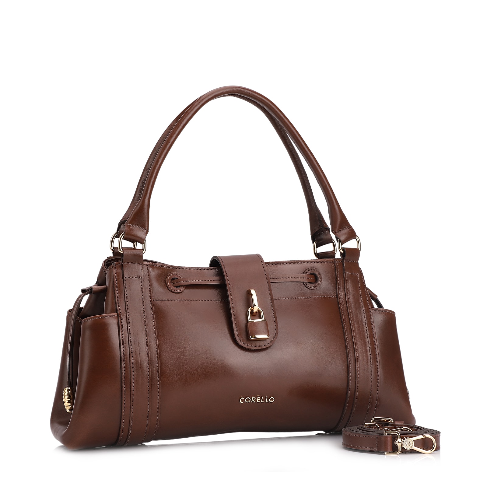 Bolsa Tote Cadeado Couro Marrom